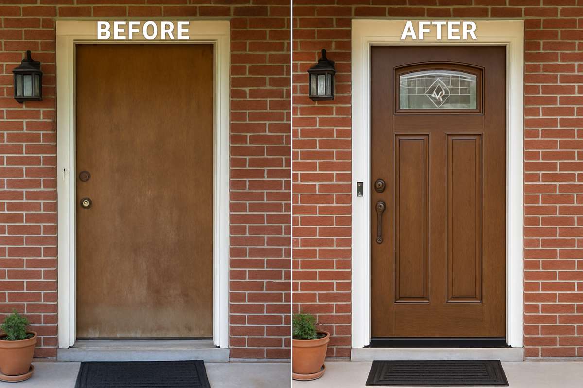 Before and after front door replacement in Shadeland, Lexington KY